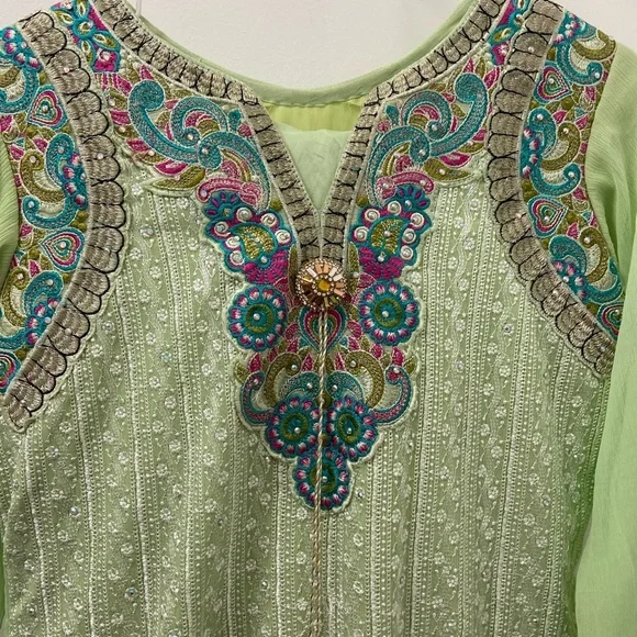 Dresses | Lime Green Traditional Pakistani Dress With Multi Color  Embroidery | Poshmark